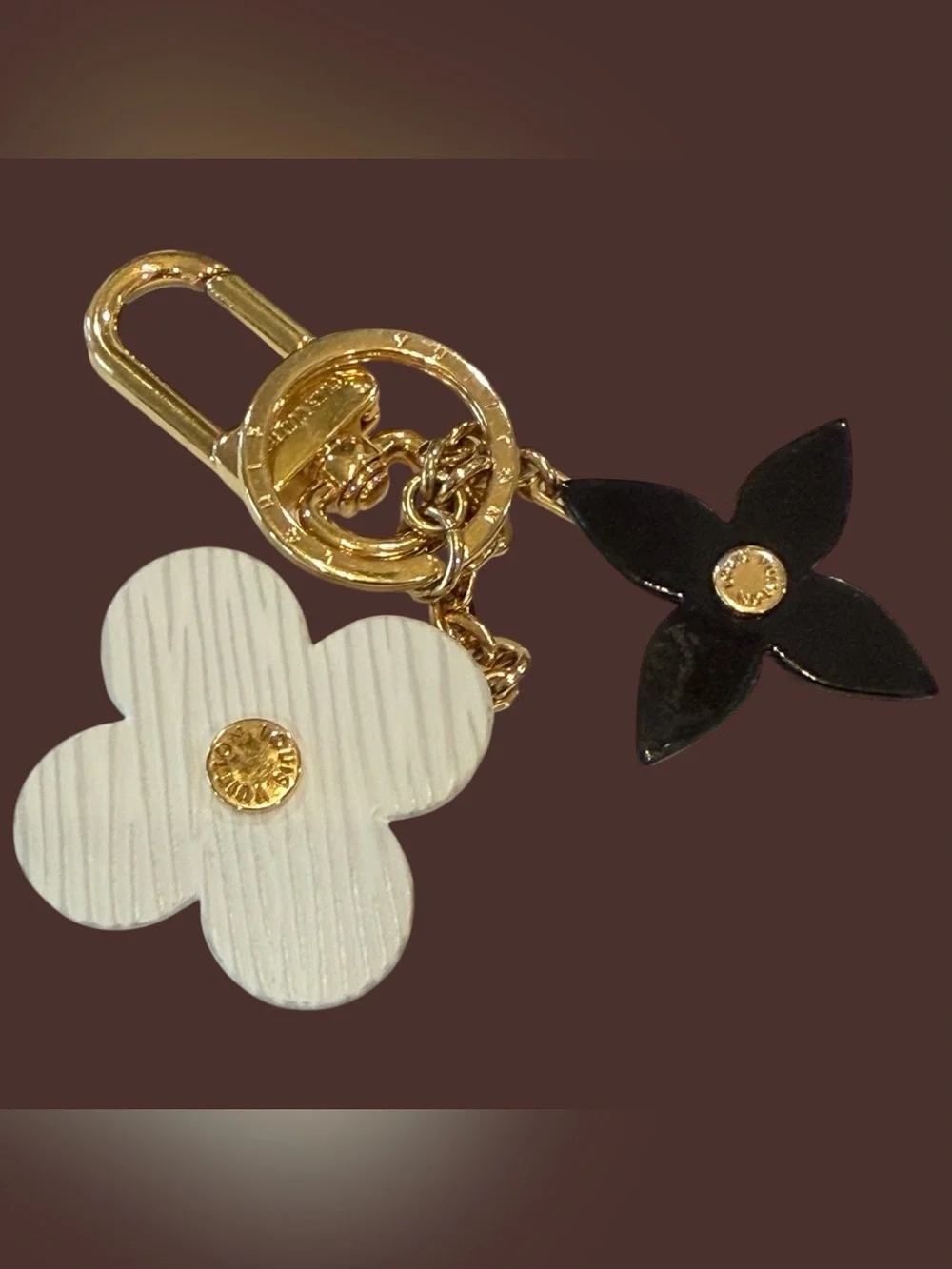 Louis Vuitton Gold and Brown Monogram Flower Bag Charm Keychain